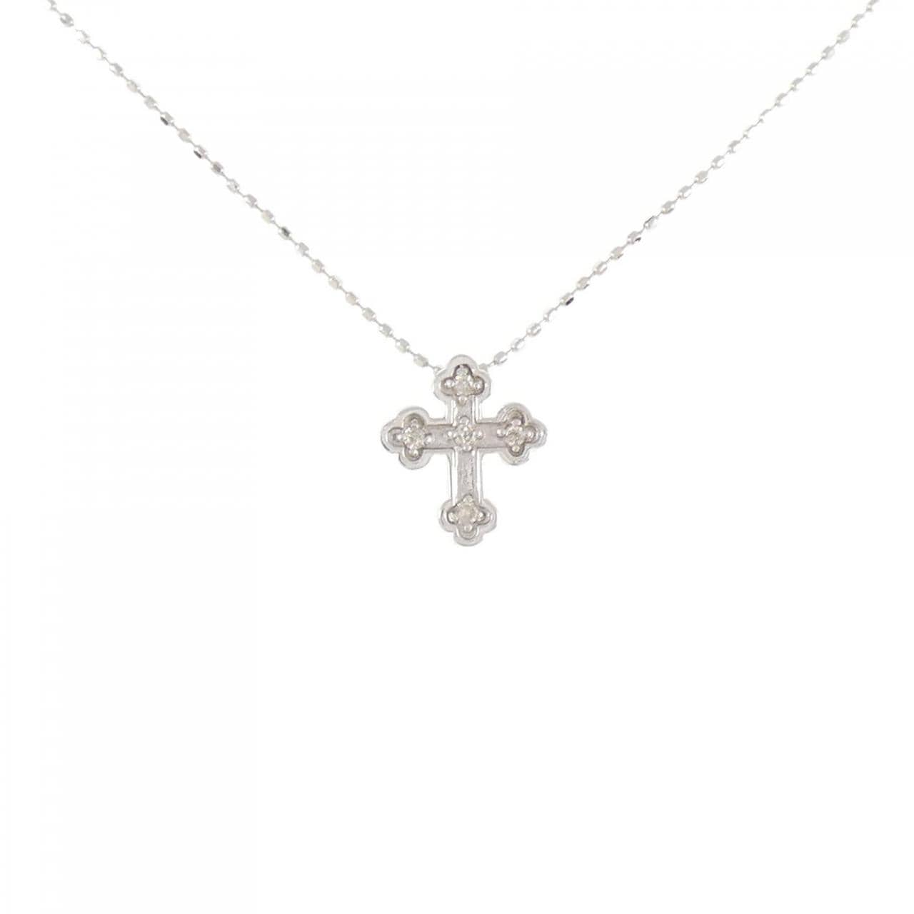 K18WG クロス ダイヤモンド ネックレス 0.05CT
