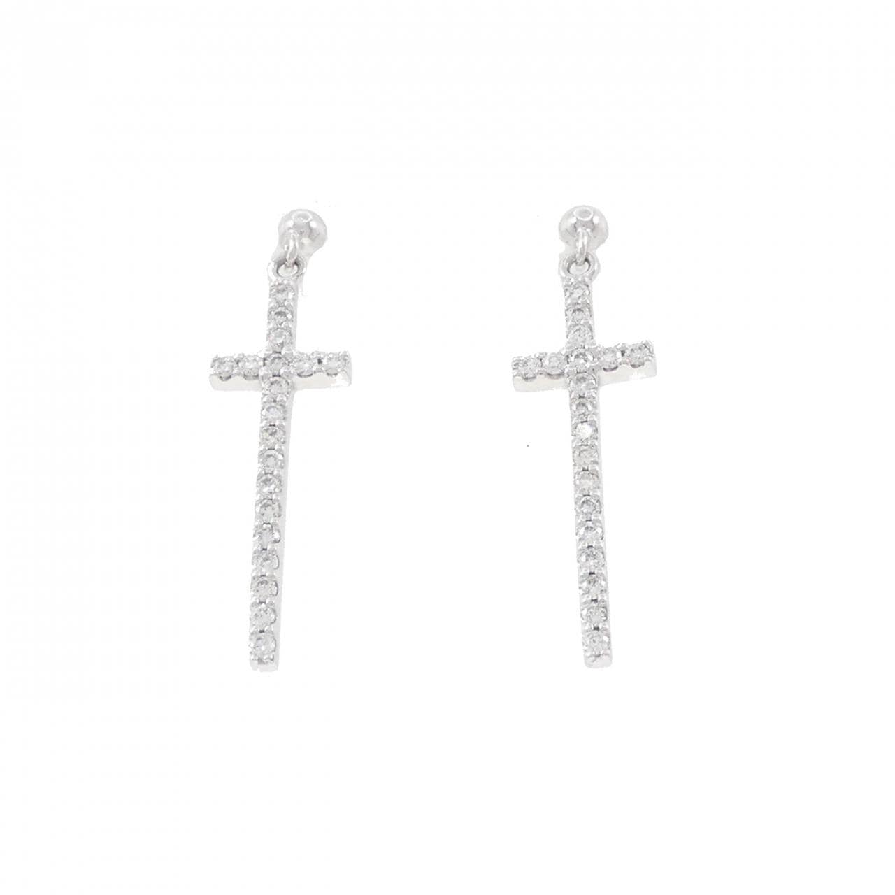 K18WG クロス ダイヤモンド ピアス 0.24CT