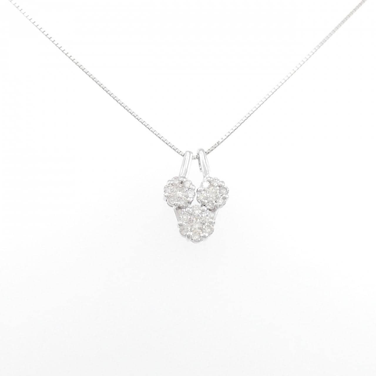 K18WG 2WAY フラワー ダイヤモンド ネックレス 1.00CT