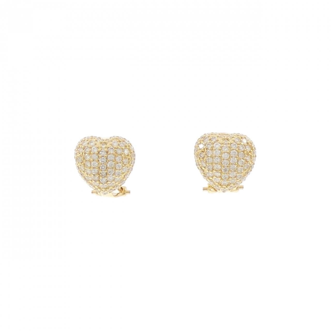K18YG Heart x Pave Diamond Earrings 1.02CT