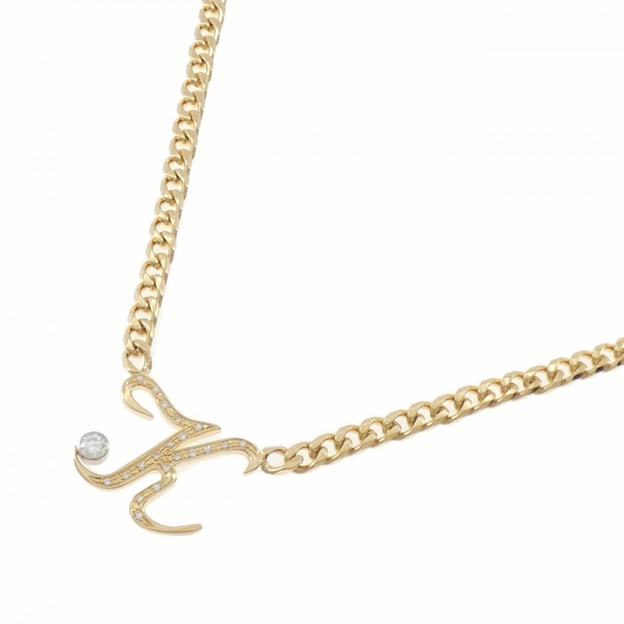 K18YG/PT900 イニシャルK ダイヤモンド ネックレス 0.27CT