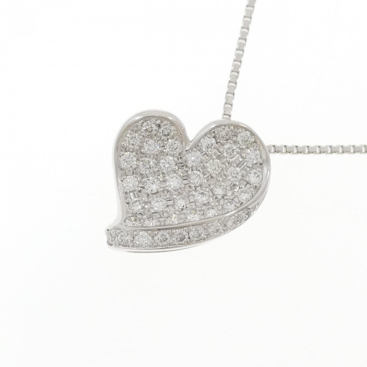K18WG ハート パヴェ ダイヤモンド ネックレス 0.70CT