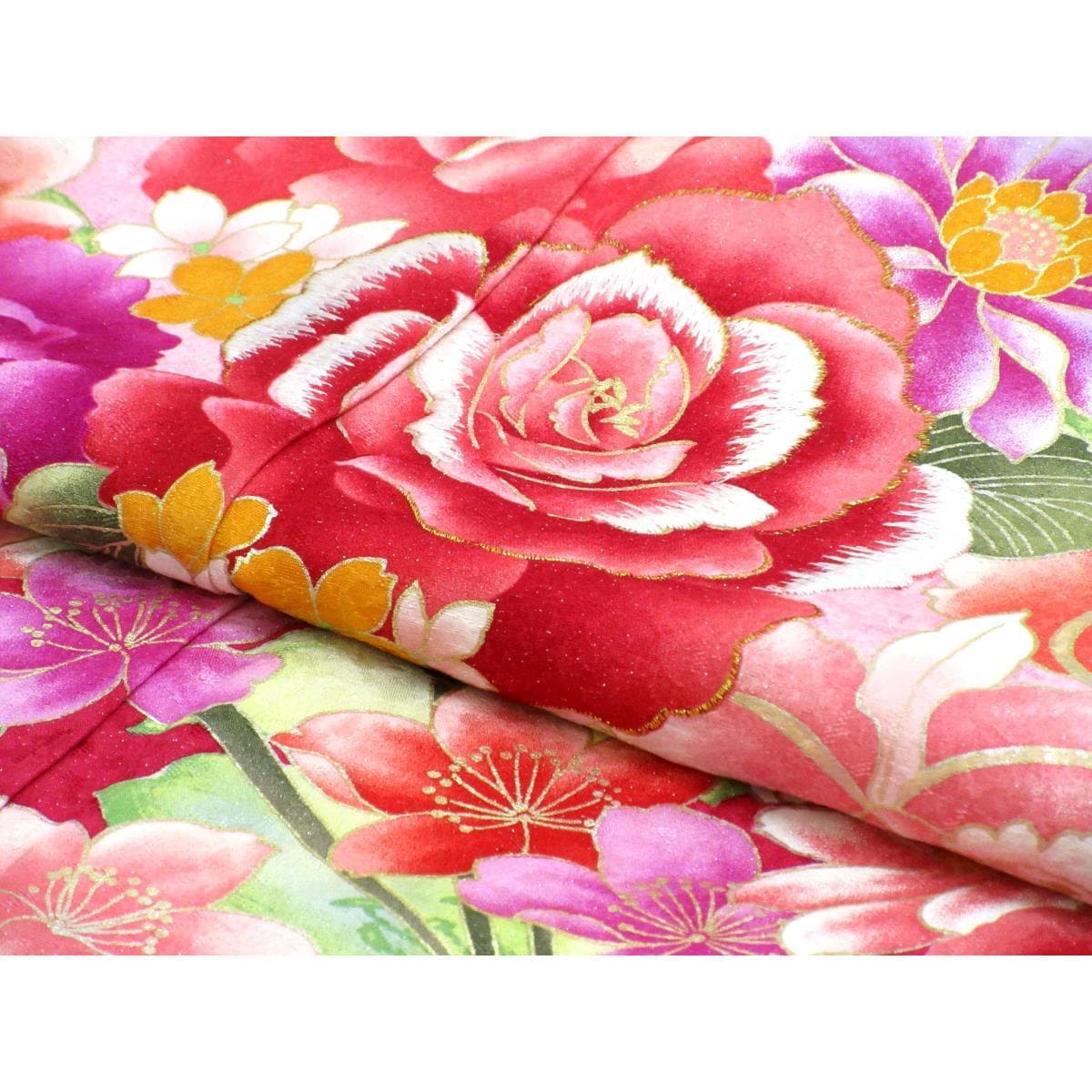 振袖　友禅金彩加工　刺繍入り　きもの・長襦袢　２点セット