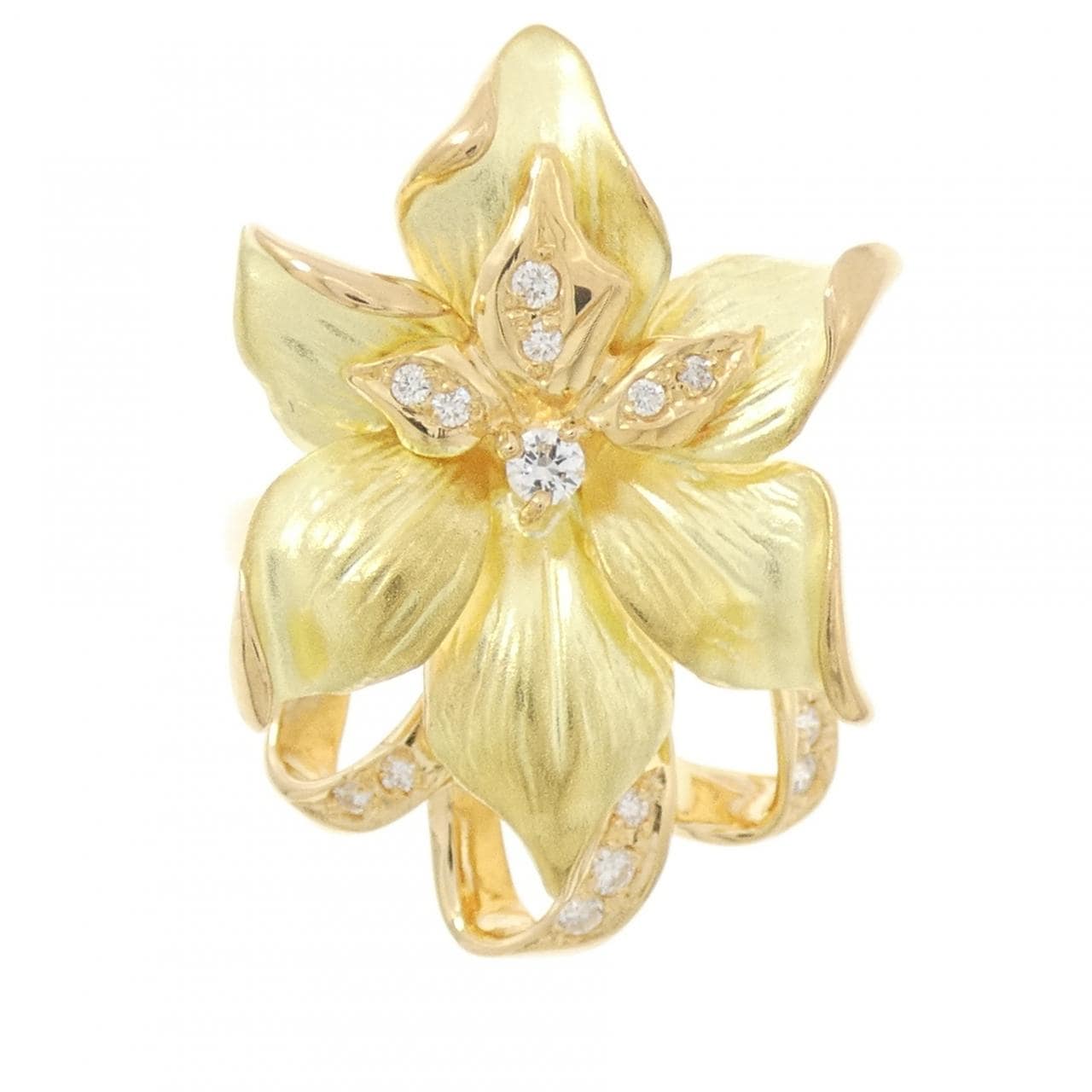 K18YG フラワー ダイヤモンド リング 0.13CT