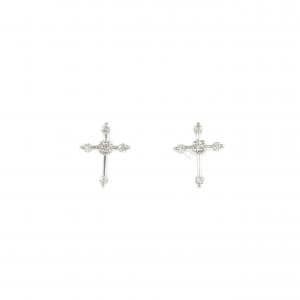 K18WG クロス ダイヤモンド ピアス 0.06CT