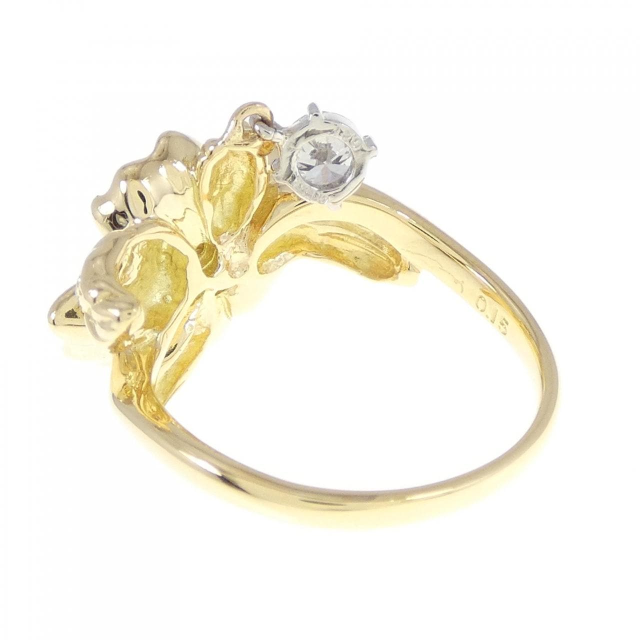 K18YG/PT Flower Diamond Ring 0.21CT