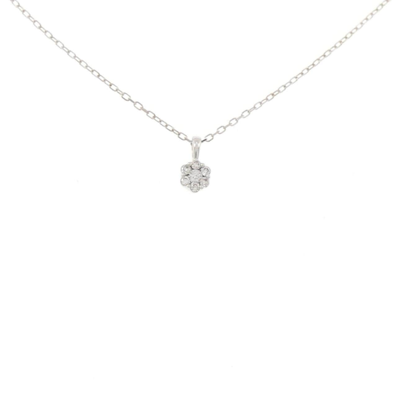 K18WG フラワー ダイヤモンド ネックレス 0.08CT