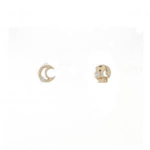 K10YG スカル×ムーン ダイヤモンド ピアス