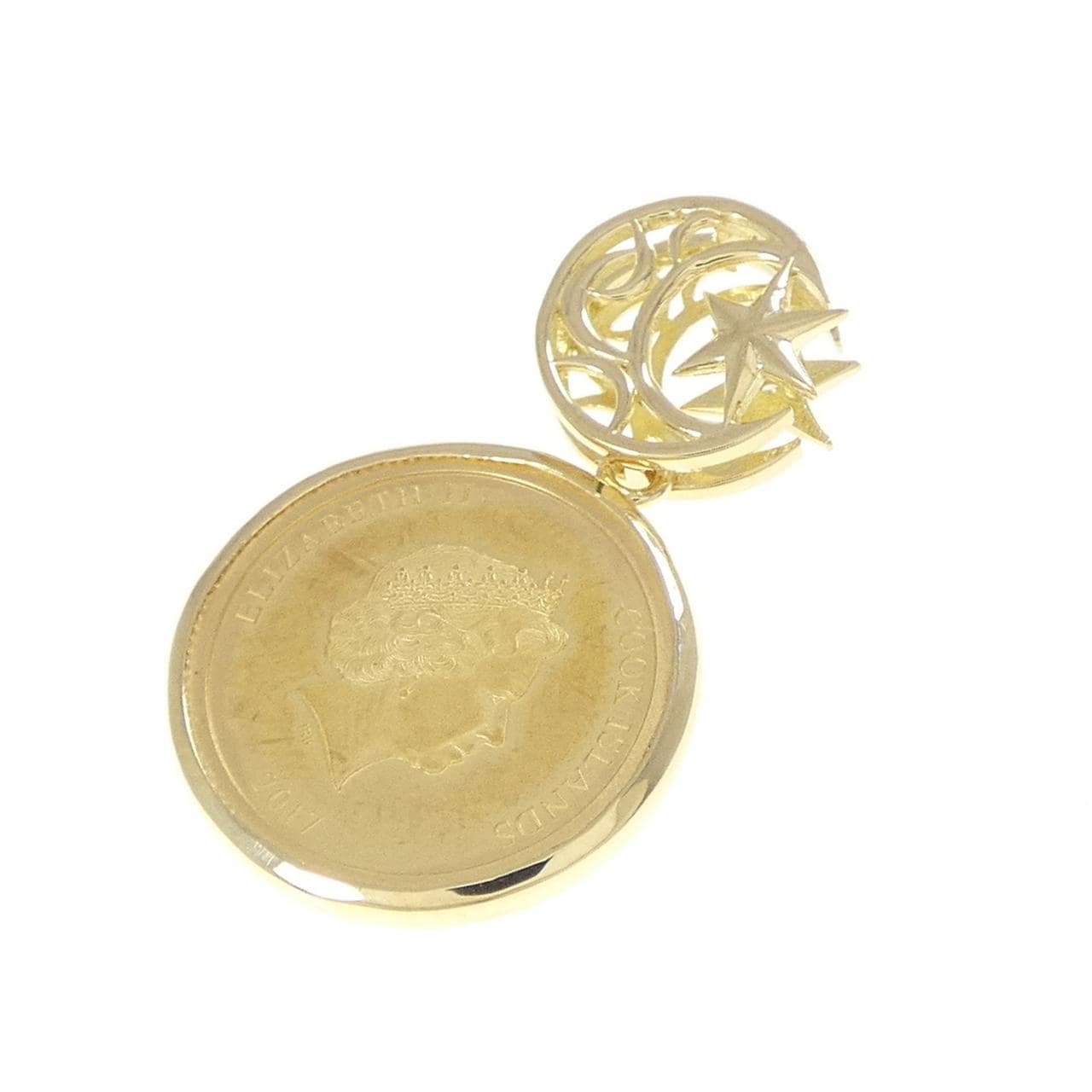 K18YG(枠) ムーン×スター ダイヤモンド コイン ペンダント 0.01CT