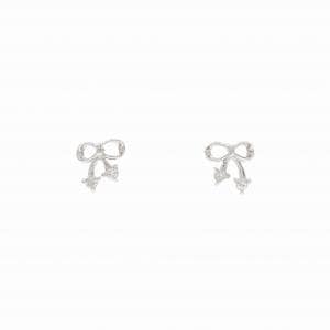 K10WG リボン ダイヤモンド ピアス 0.04CT