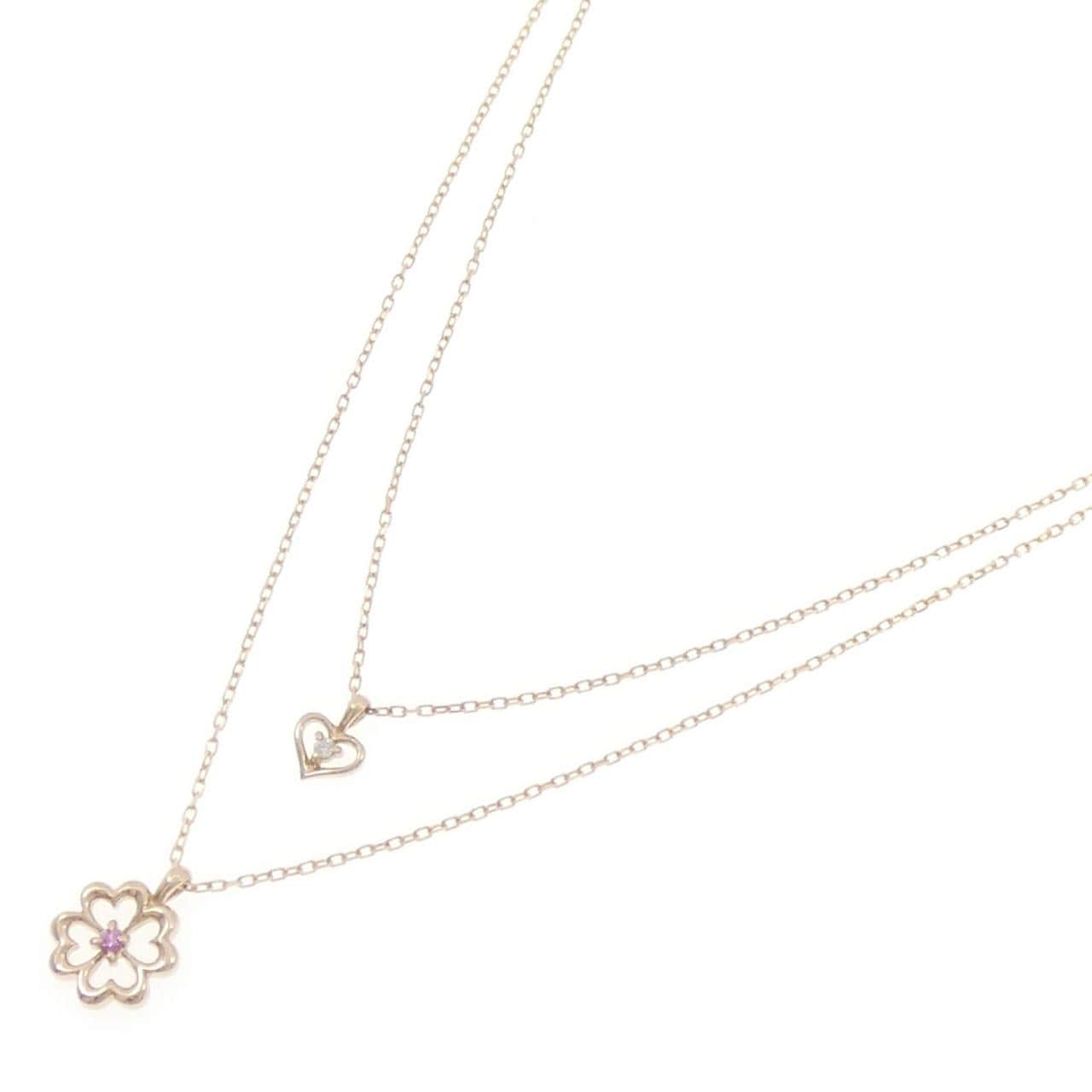 K18PG ハート×クローバー サファイヤ ネックレス 0.01CT