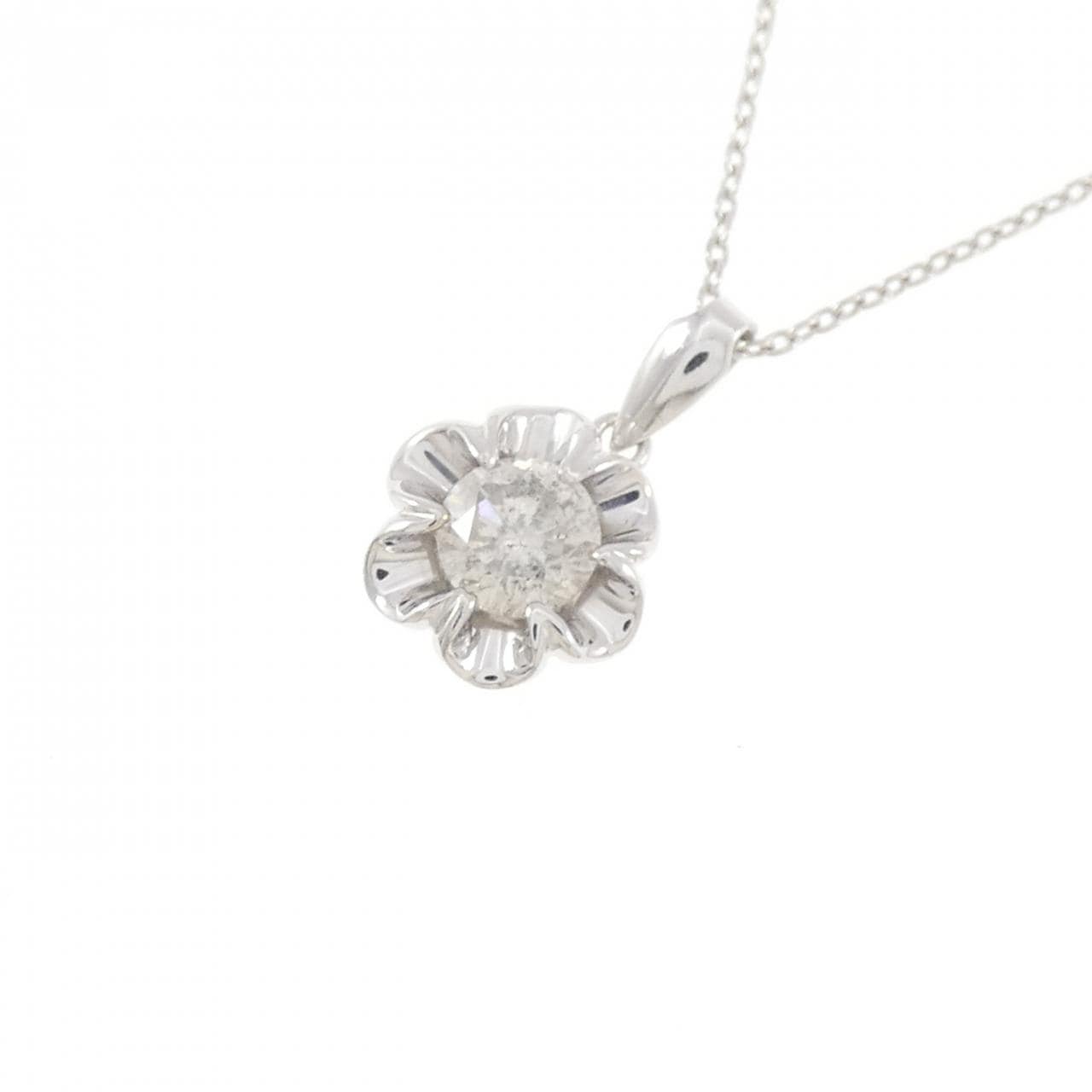 K18WG フラワー ダイヤモンド ネックレス 0.45CT