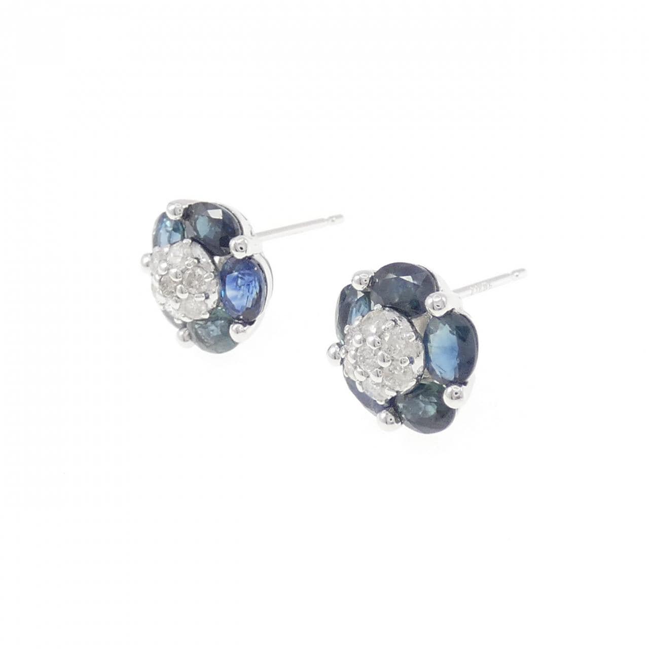 K18WG フラワー サファイヤ ピアス 2.52CT
