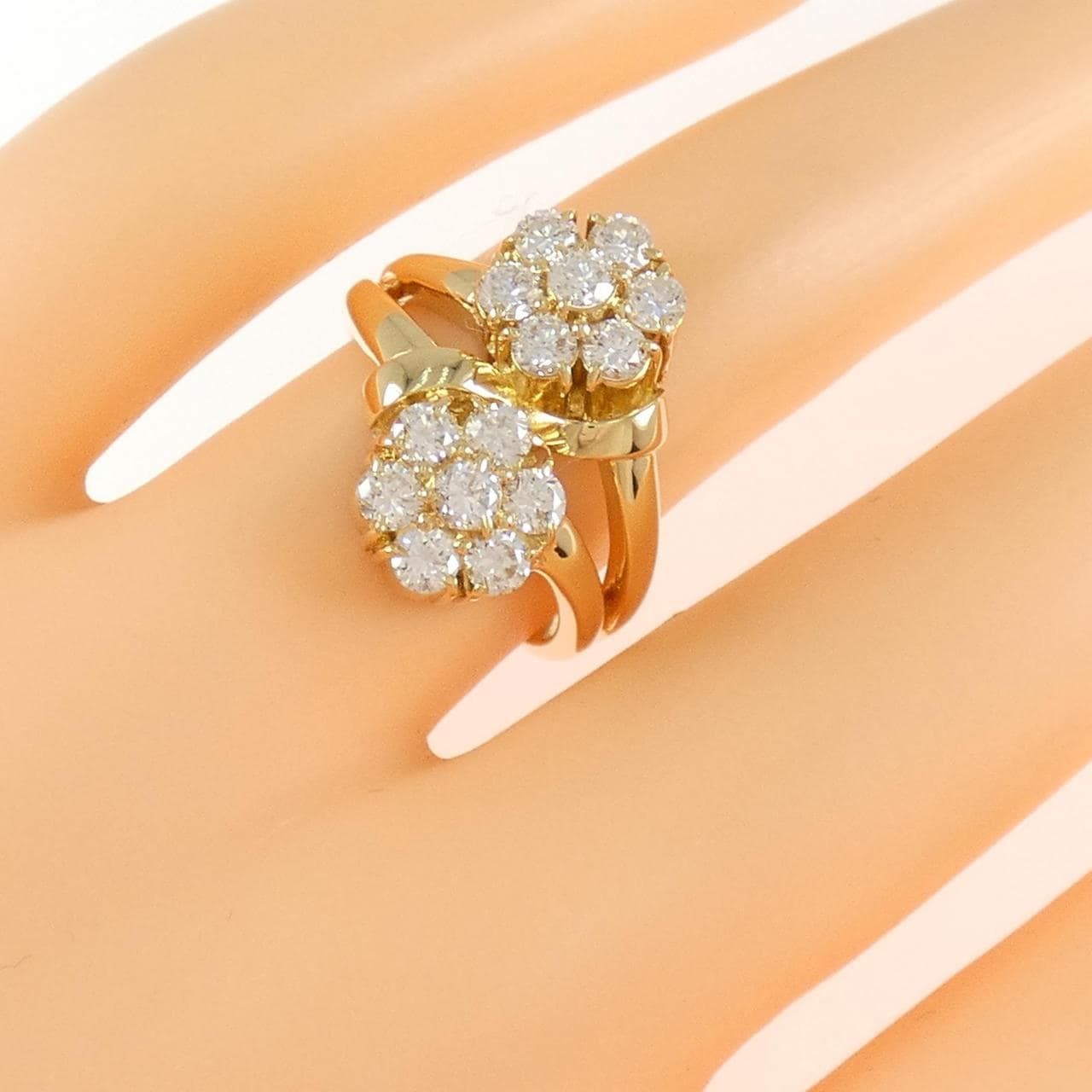 K18YG フラワー ダイヤモンド リング 1.09CT