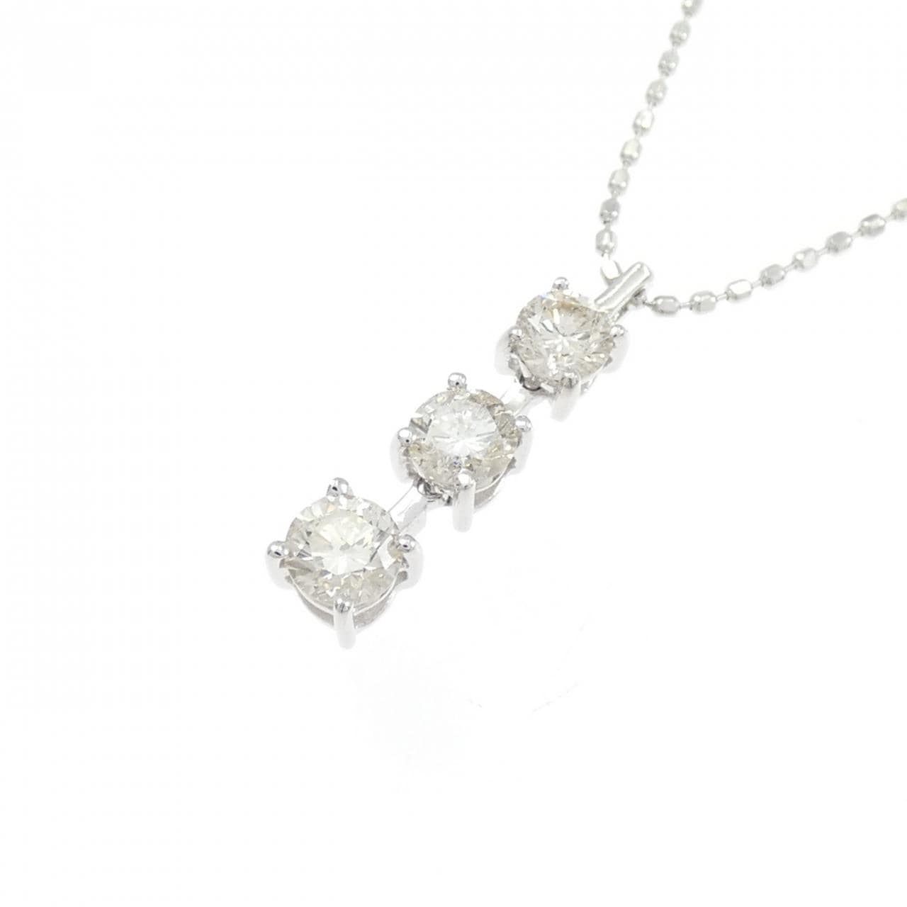 K18WG スリーストーン ダイヤモンド ネックレス 0.50CT