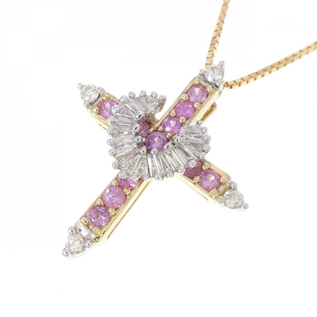 K18YG/K18WG クロス サファイヤ ネックレス 0.25CT