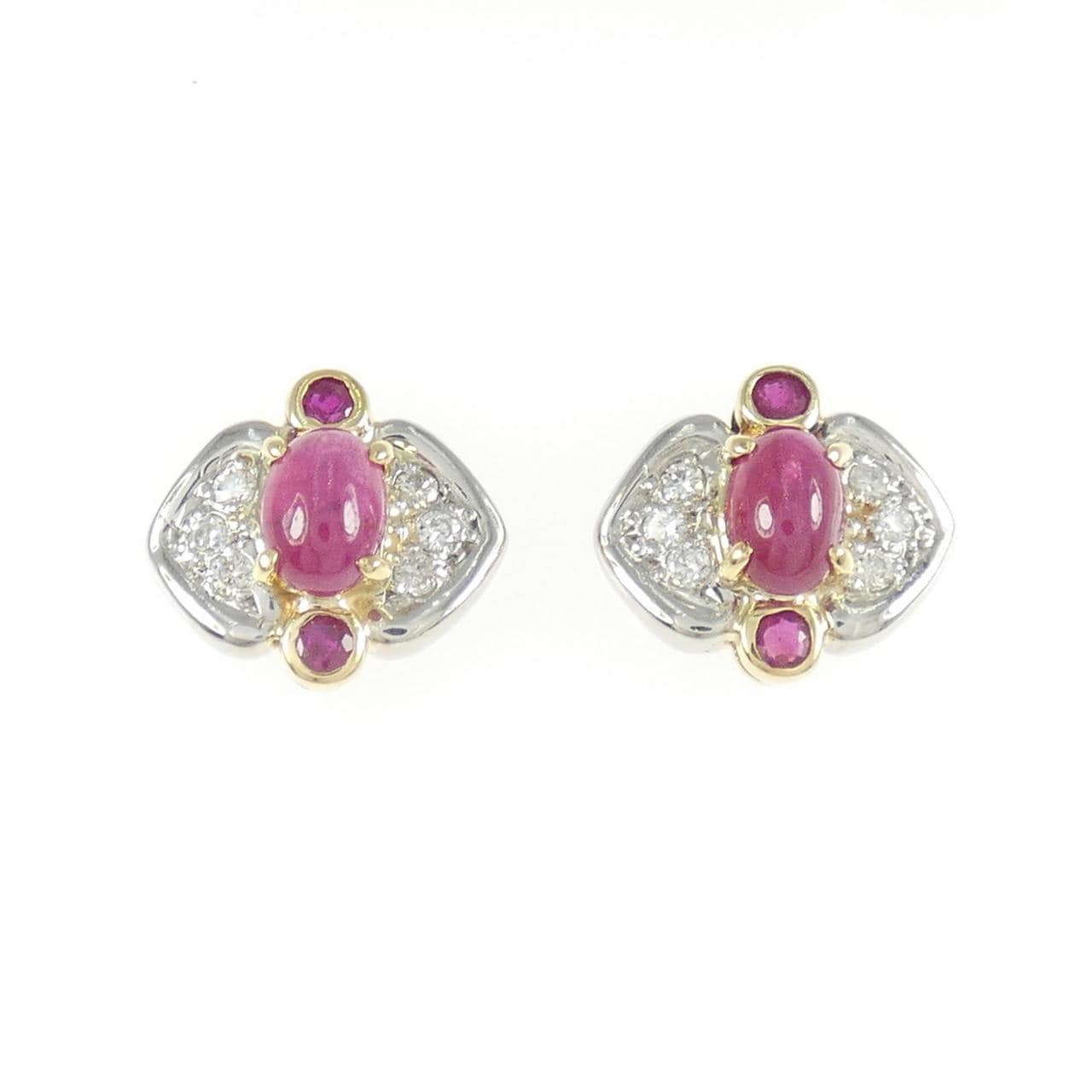 K18YG/PT900 ルビー ピアス 1.44CT