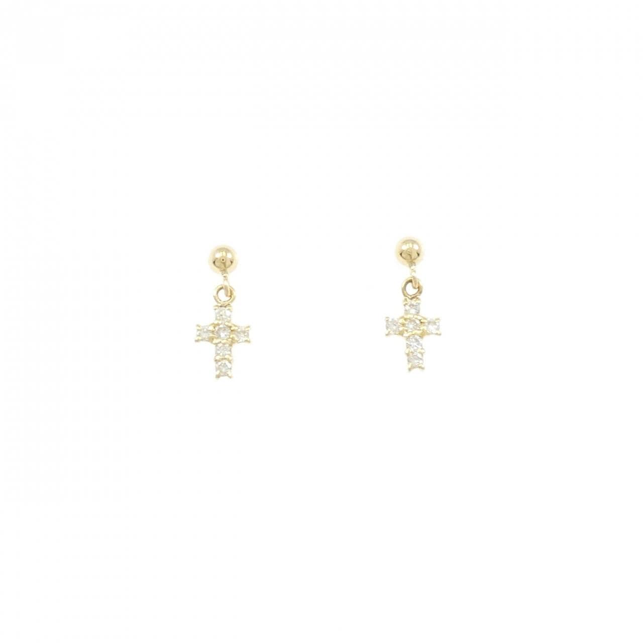 K18YG クロス ダイヤモンド ピアス 0.12CT