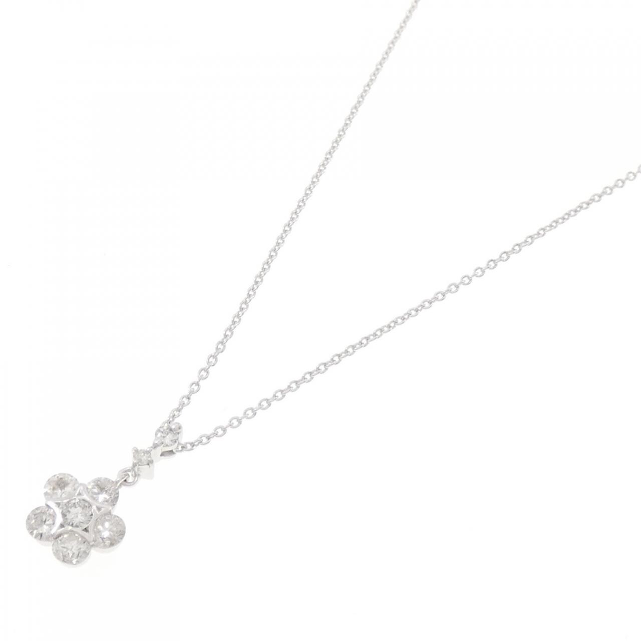 K18WG フラワー ダイヤモンド ネックレス 0.55CT