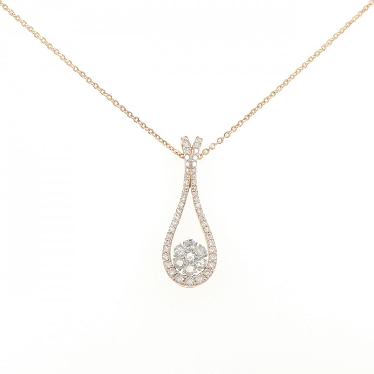 K18PG/PT900 フラワー ダイヤモンド ネックレス 0.93CT