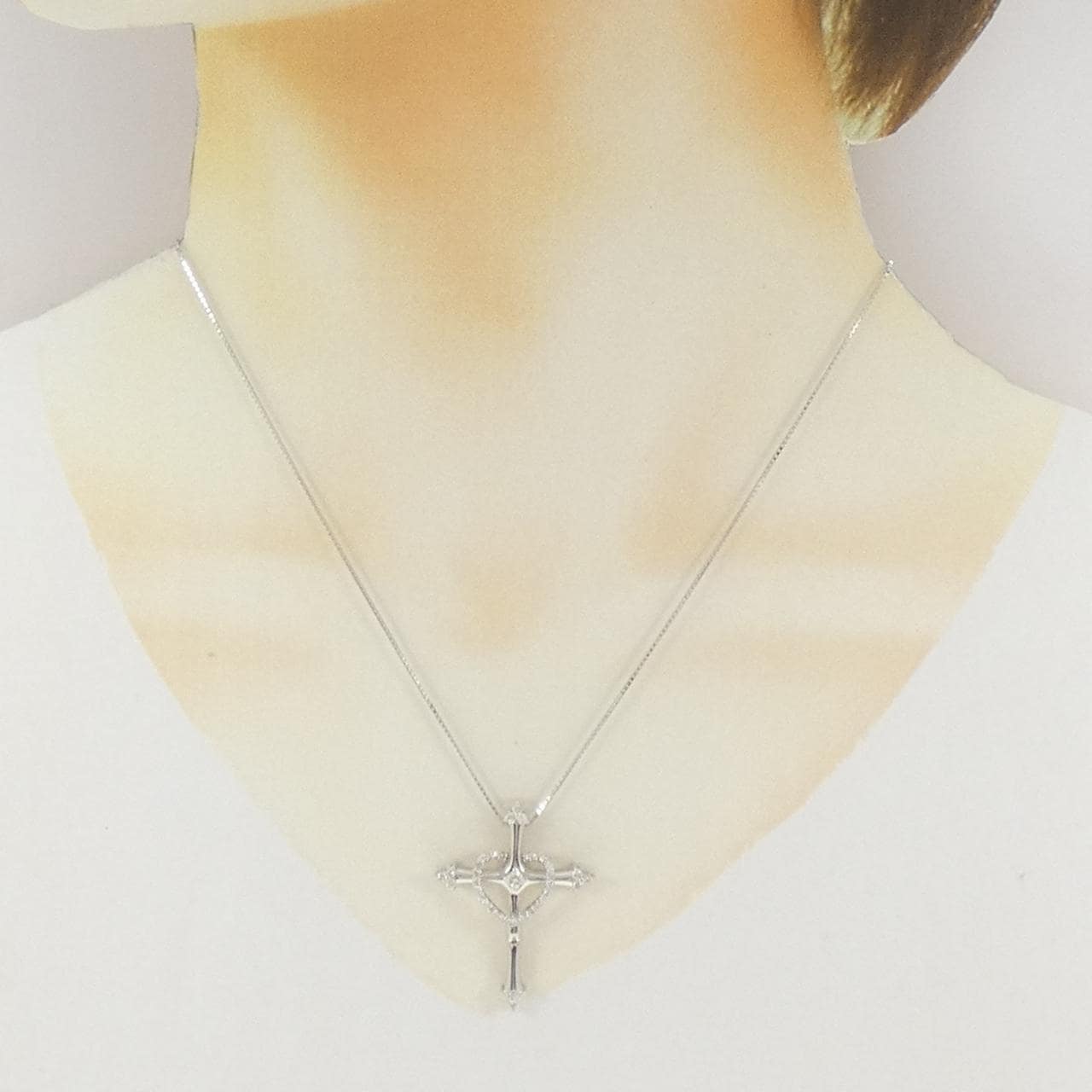 K18WG 2WAY クロス×ハート ダイヤモンド ネックレス 0.20CT