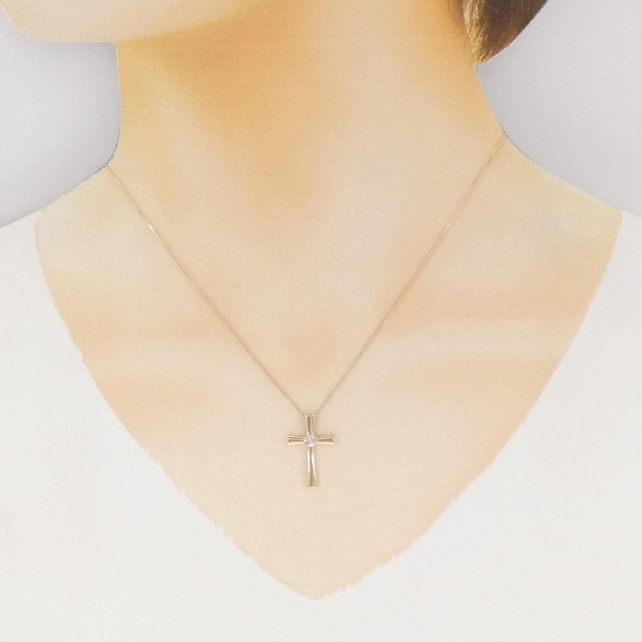 K18PG/K10PG クロス ピンクダイヤモンド ネックレス 0.10CT