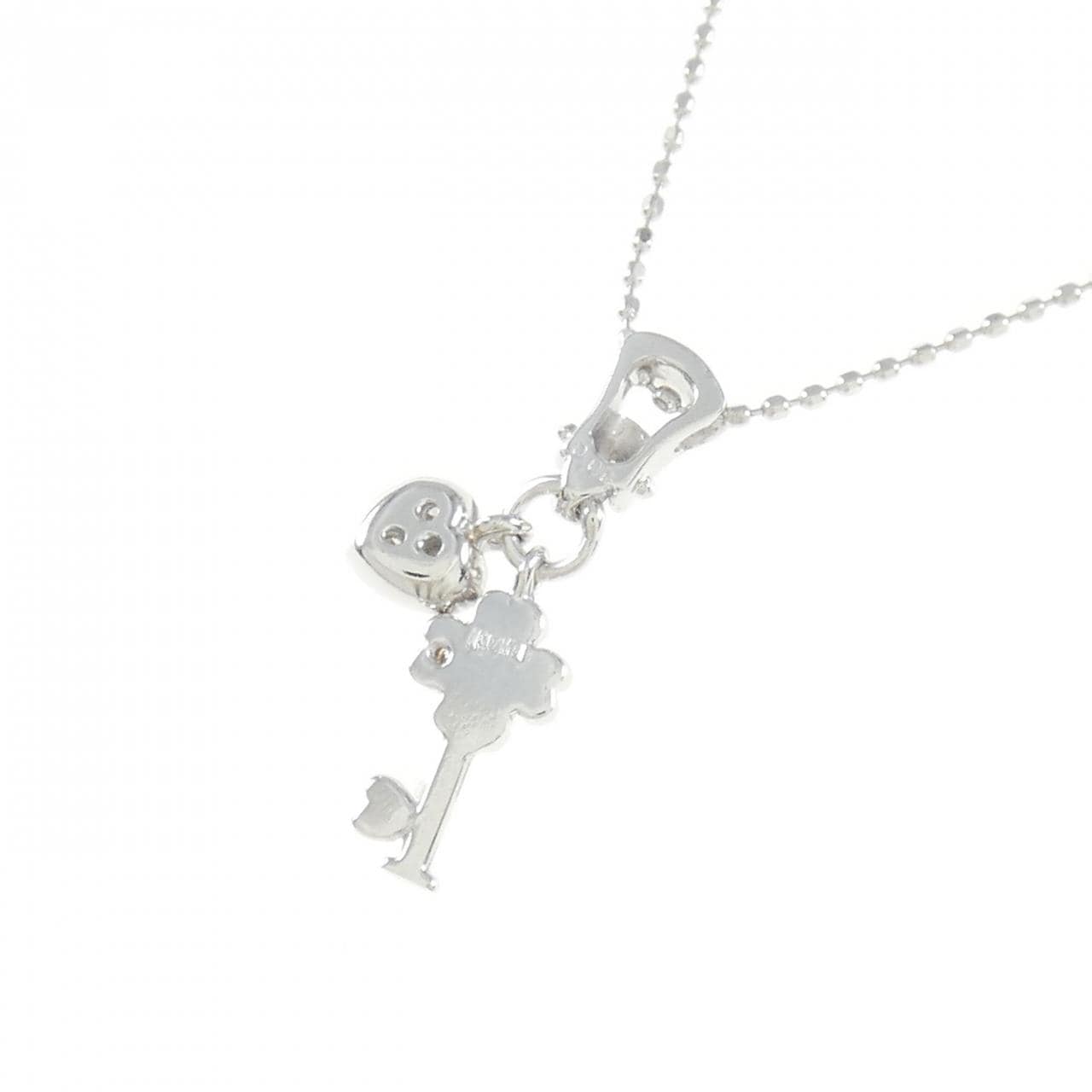 K18WG ハート×クローバー×キー ダイヤモンド ネックレス 0.06CT