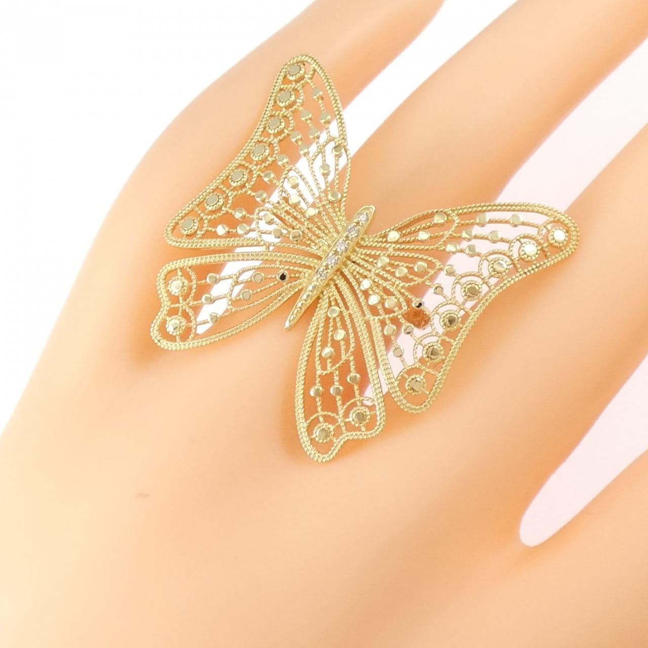 K18YG バタフライ ダイヤモンド リング 0.03CT