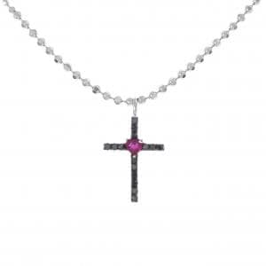 K18WG クロス×ハート ルビー ネックレス 0.23CT