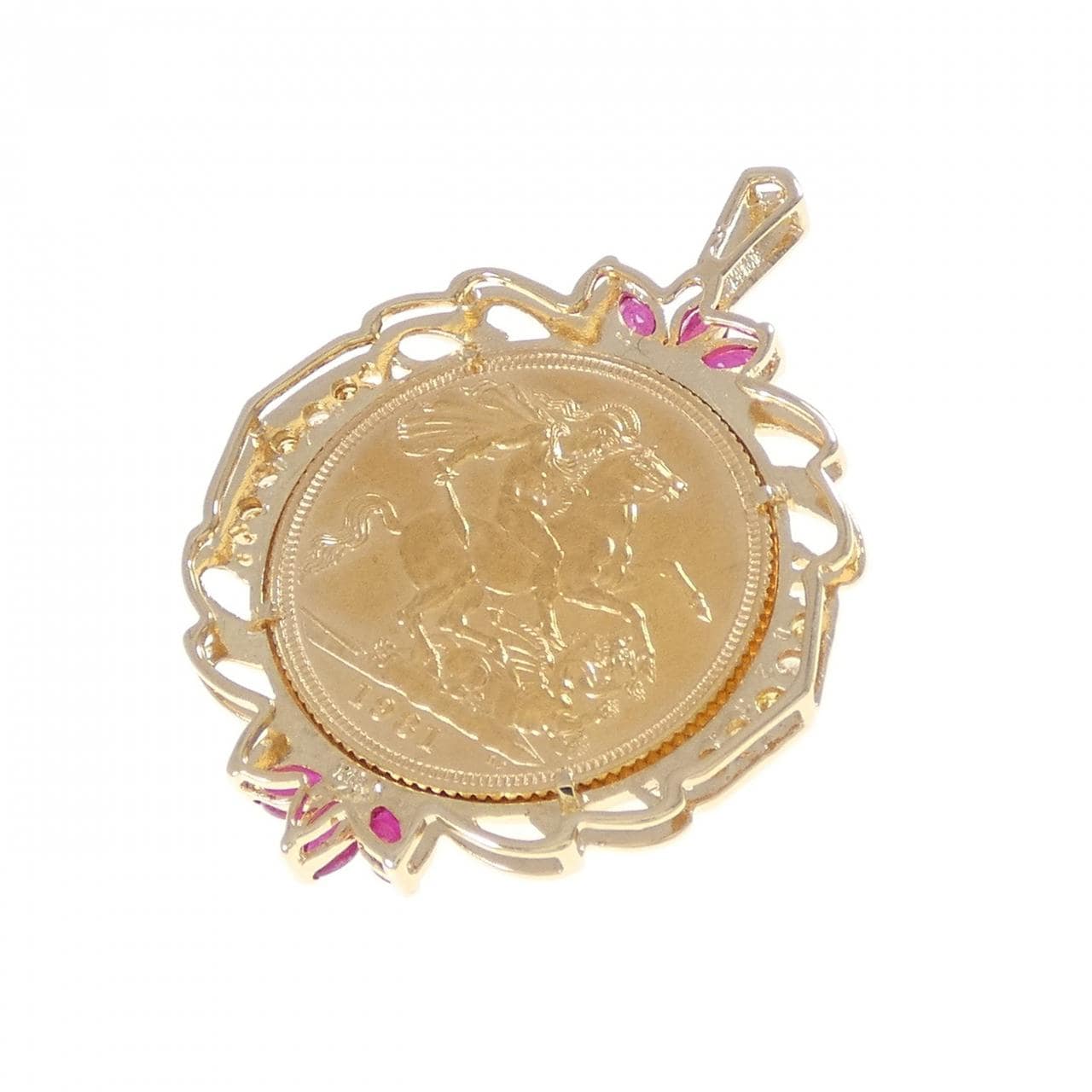 K18YG(枠) ルビー コイン ペンダント 0.73CT