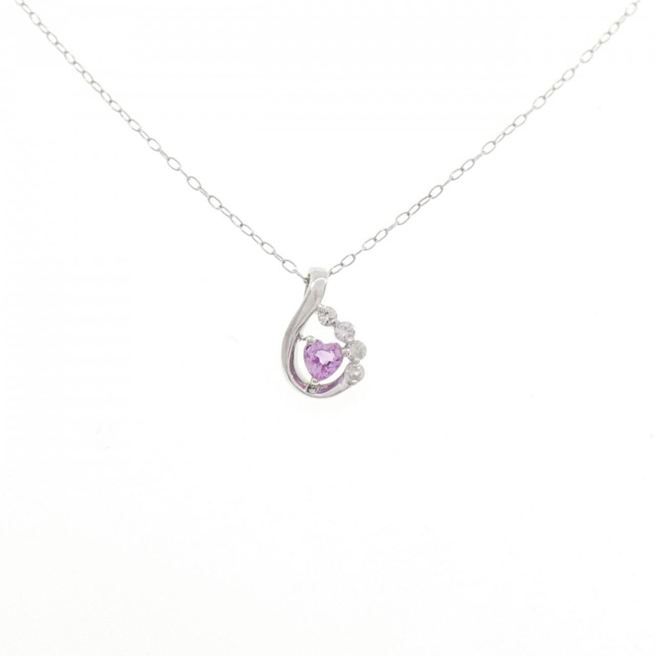 K10WG ハート サファイヤ ネックレス 0.13CT