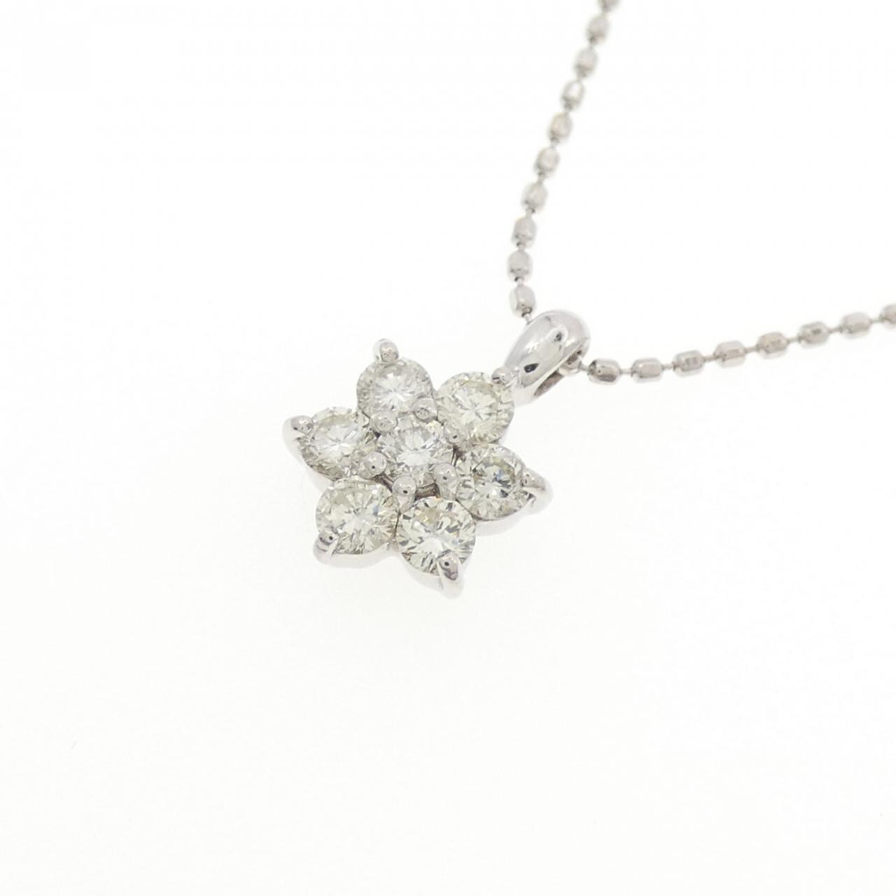 K18WG フラワー ダイヤモンド ネックレス 0.30CT