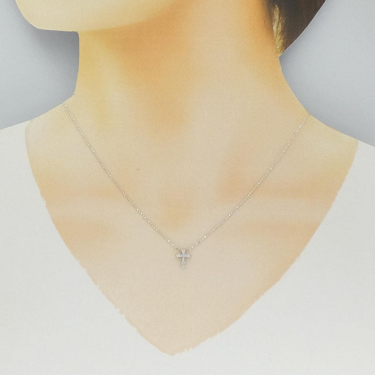 K18WG クロス ダイヤモンド ネックレス 0.10CT