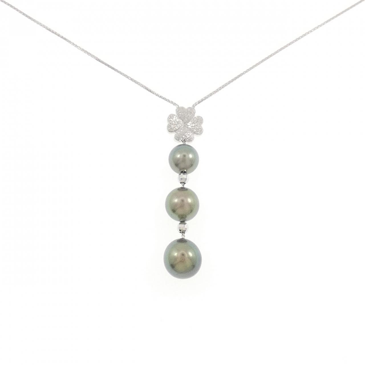 K18WG Clover Black Pearl Necklace