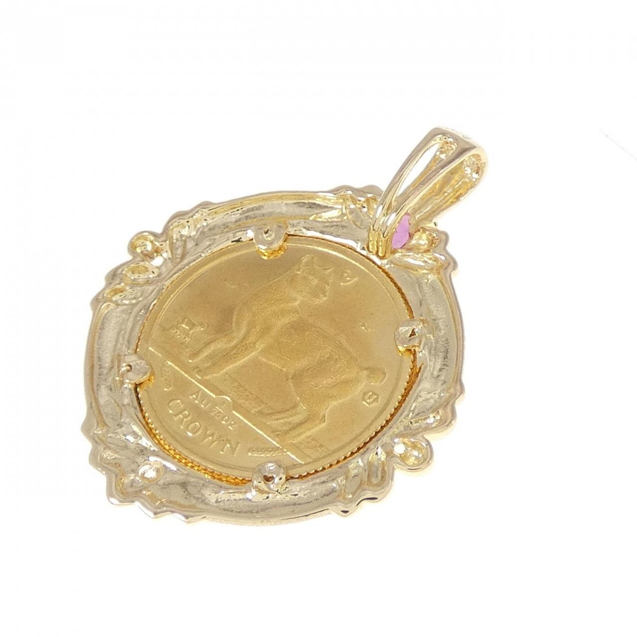 K18YG frame ruby coin pendant