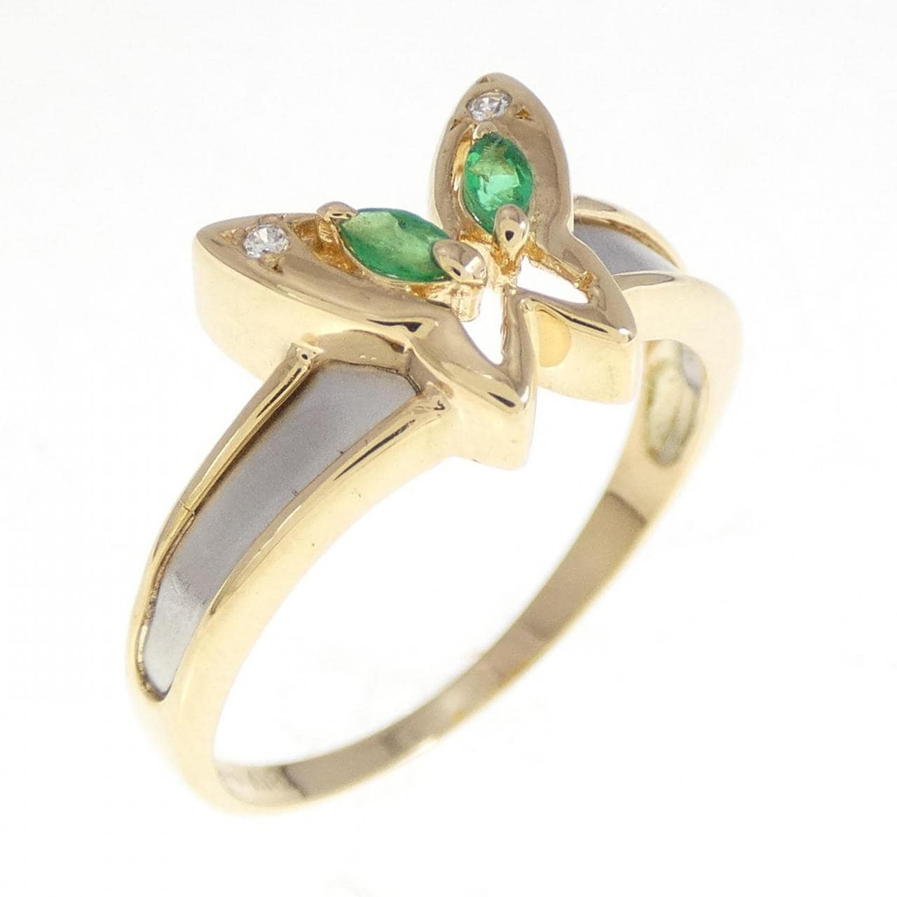 K18YG/PT butterfly emerald ring