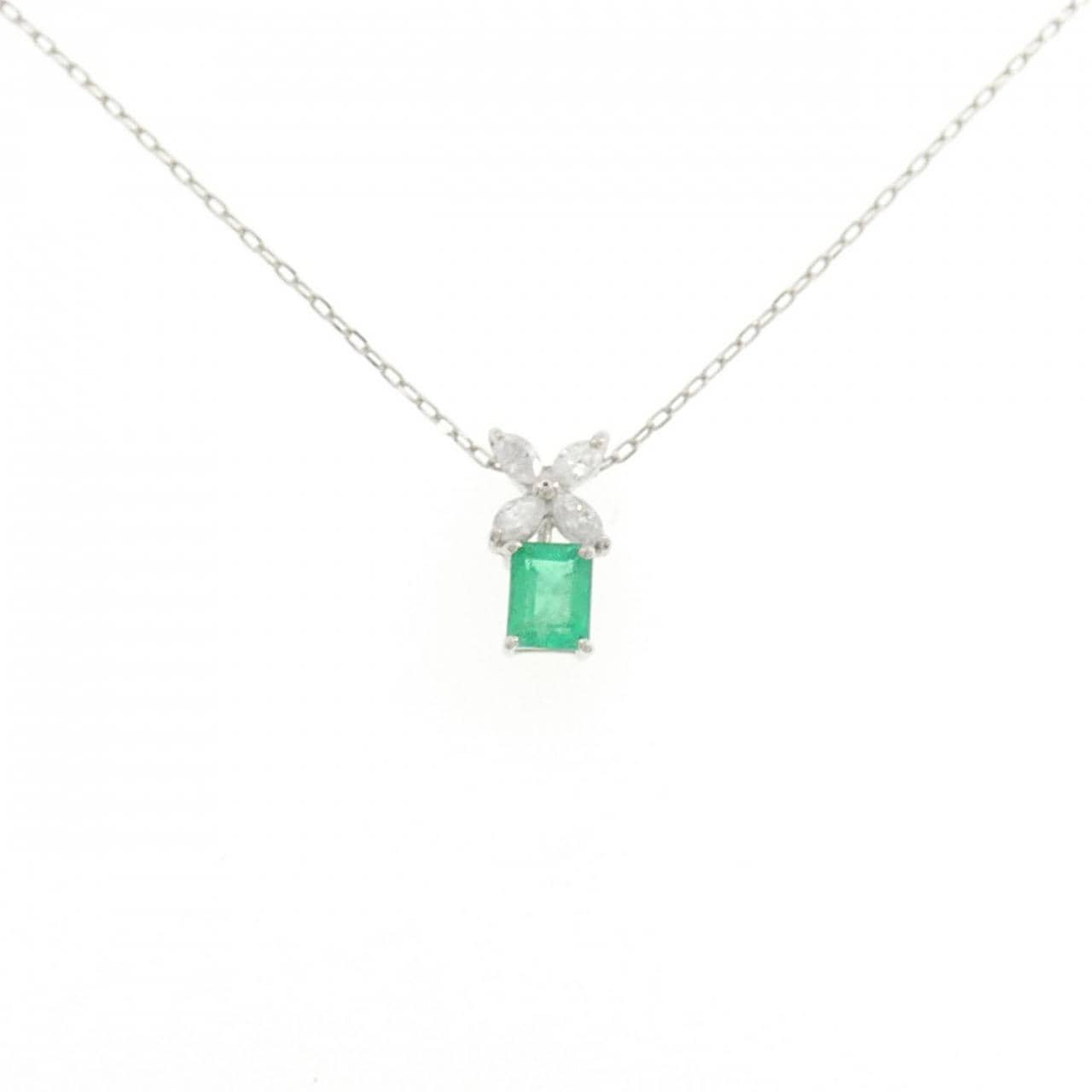 PT900/PT850 フラワー エメラルド ネックレス 0.46CT