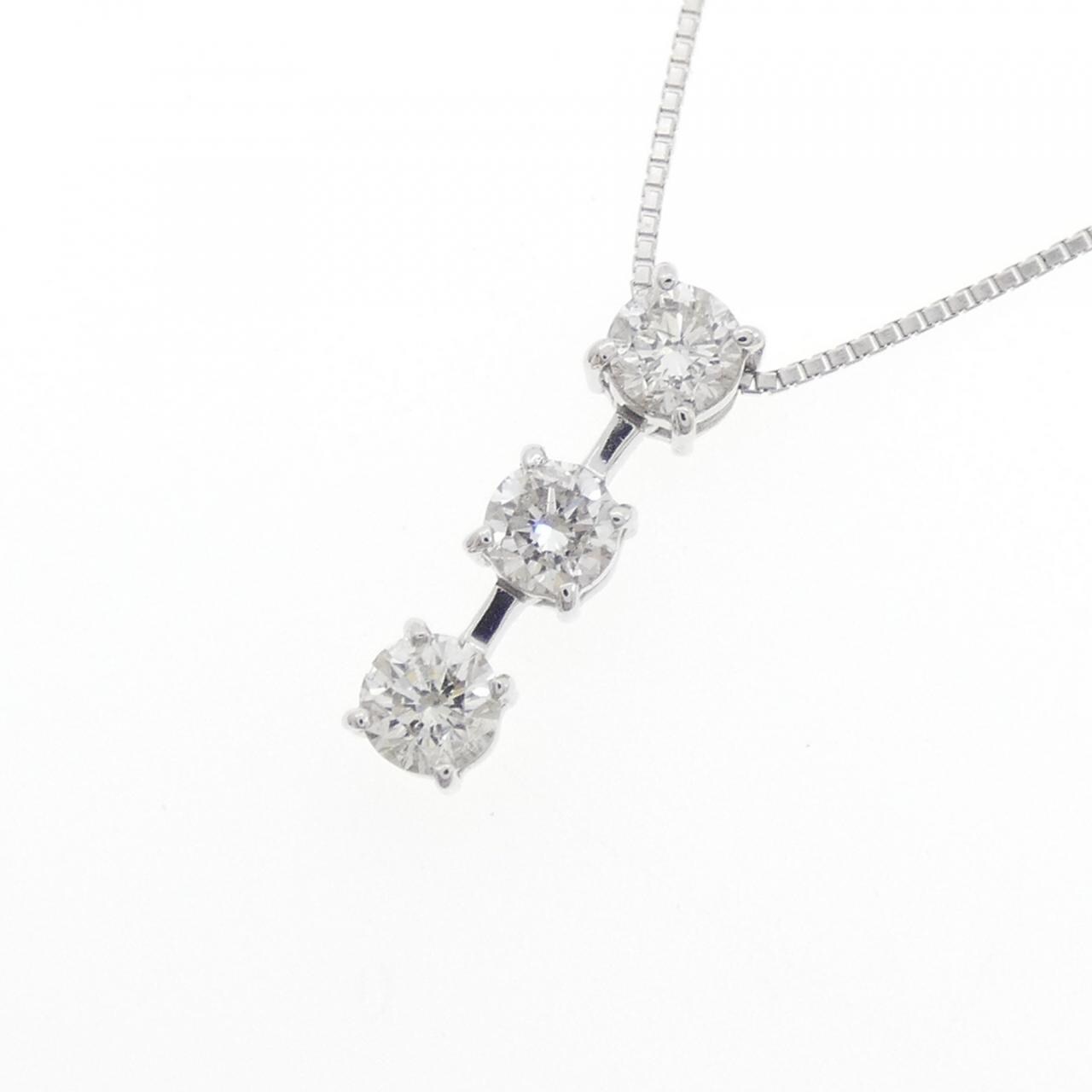 K18WG スリーストーン ダイヤモンド ネックレス 0.60CT