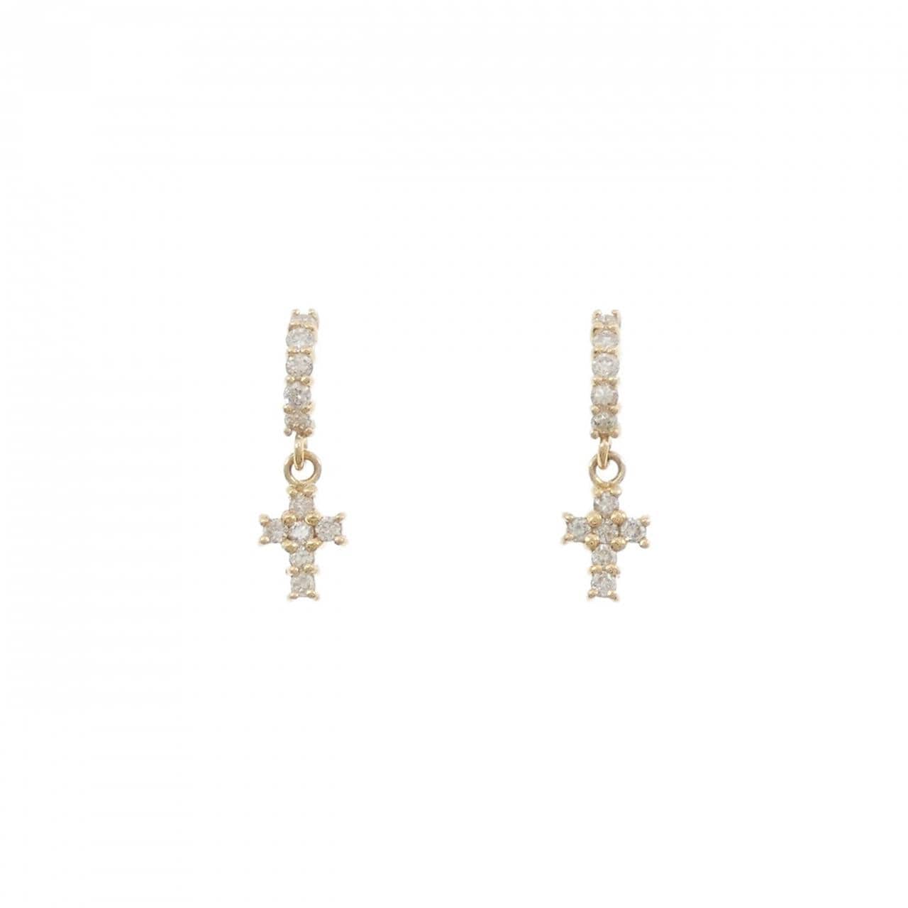 K18YG クロス ダイヤモンド ピアス 0.20CT