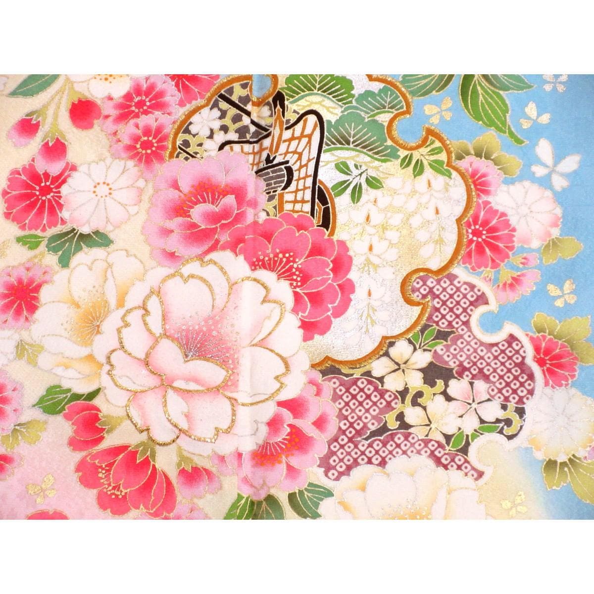振袖　友禅金彩加工　刺繍入りボカシ染