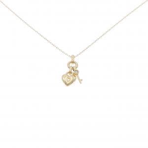 750YG/K18YG ハート×キー ダイヤモンド ネックレス 0.04CT