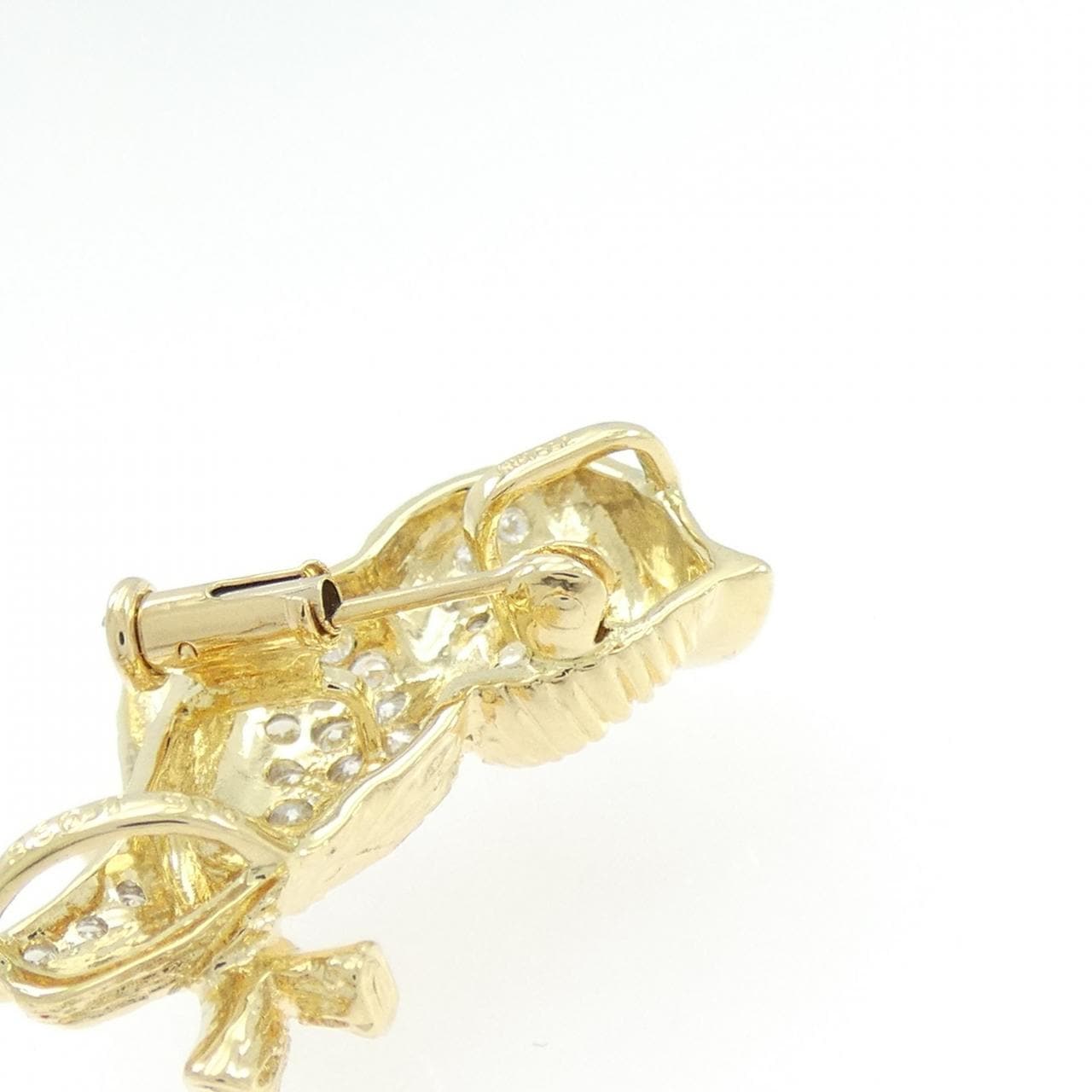 K18YG/K18WG フクロウ エメラルド ブローチ 0.05CT