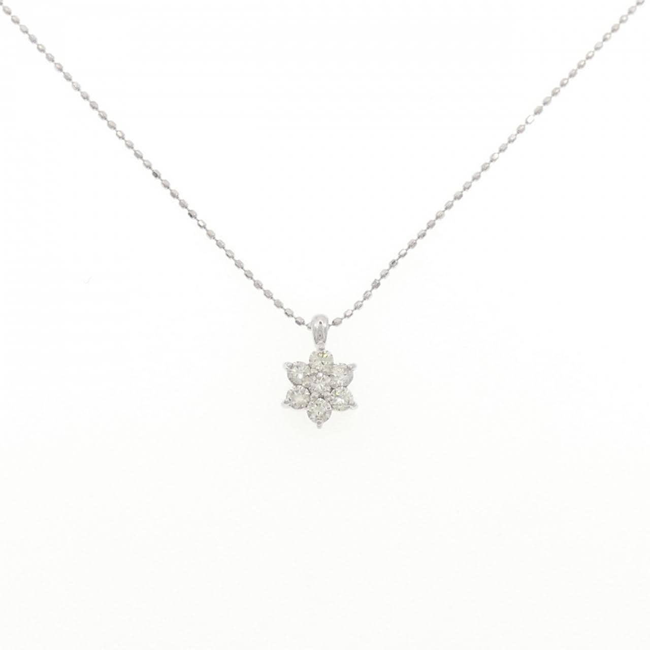 K18WG フラワー ダイヤモンド ネックレス 0.30CT
