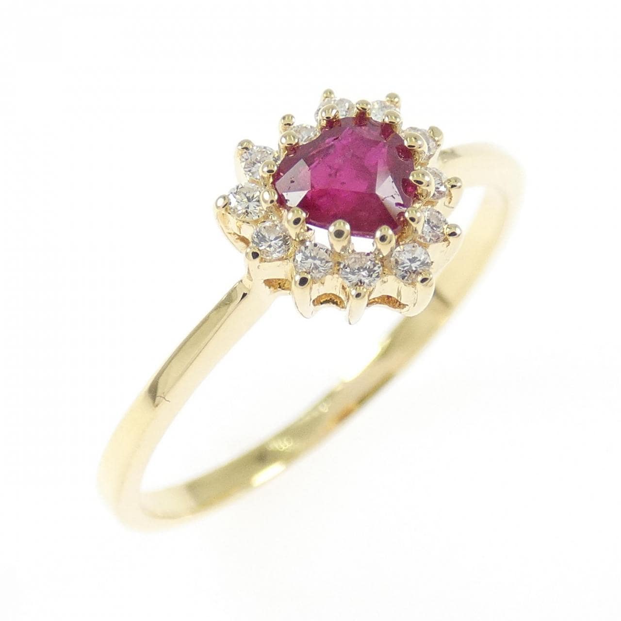 K18YG heart ruby ring