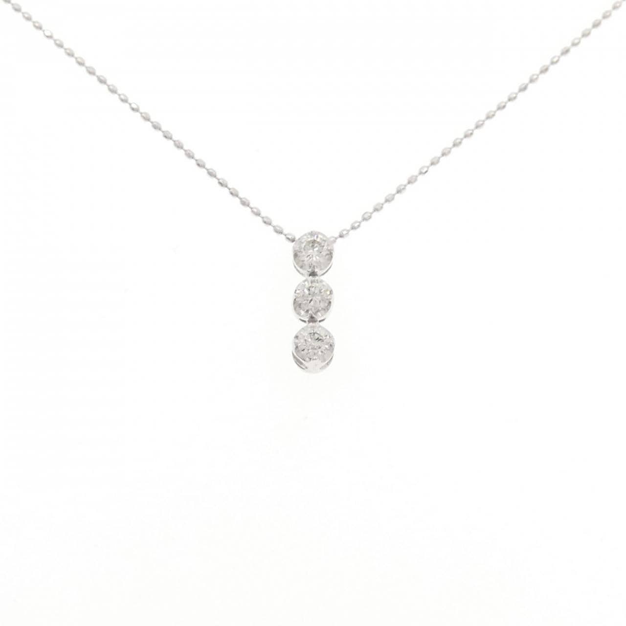 K18WG スリーストーン ダイヤモンド ネックレス 0.25CT