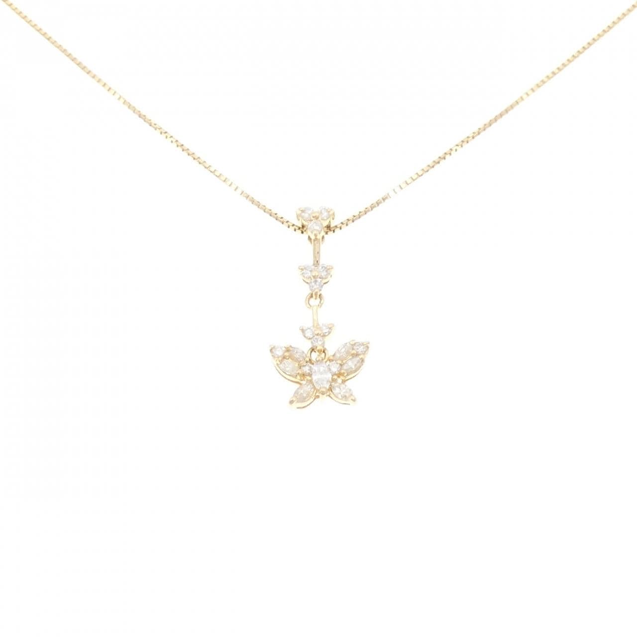 K18YG バタフライ ダイヤモンド ネックレス 0.37CT