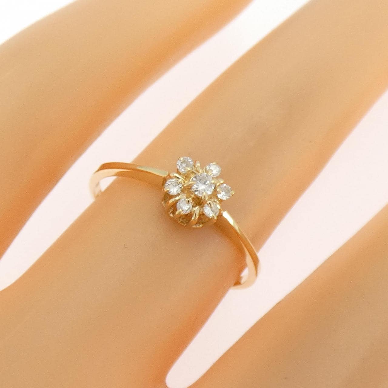 K18YG フラワー ダイヤモンド リング 0.09CT