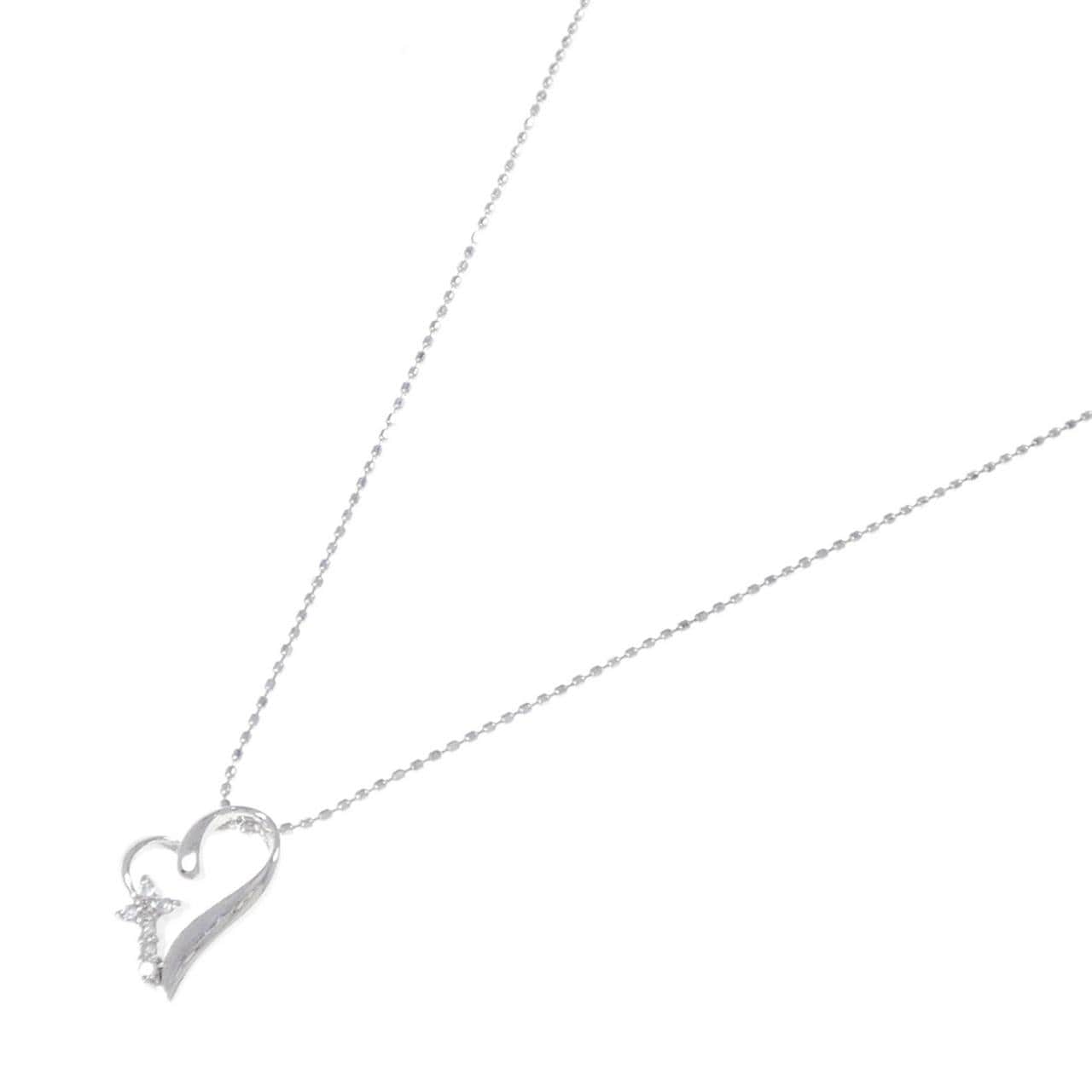 K10WG ハート×クロス ダイヤモンド ネックレス 0.04CT