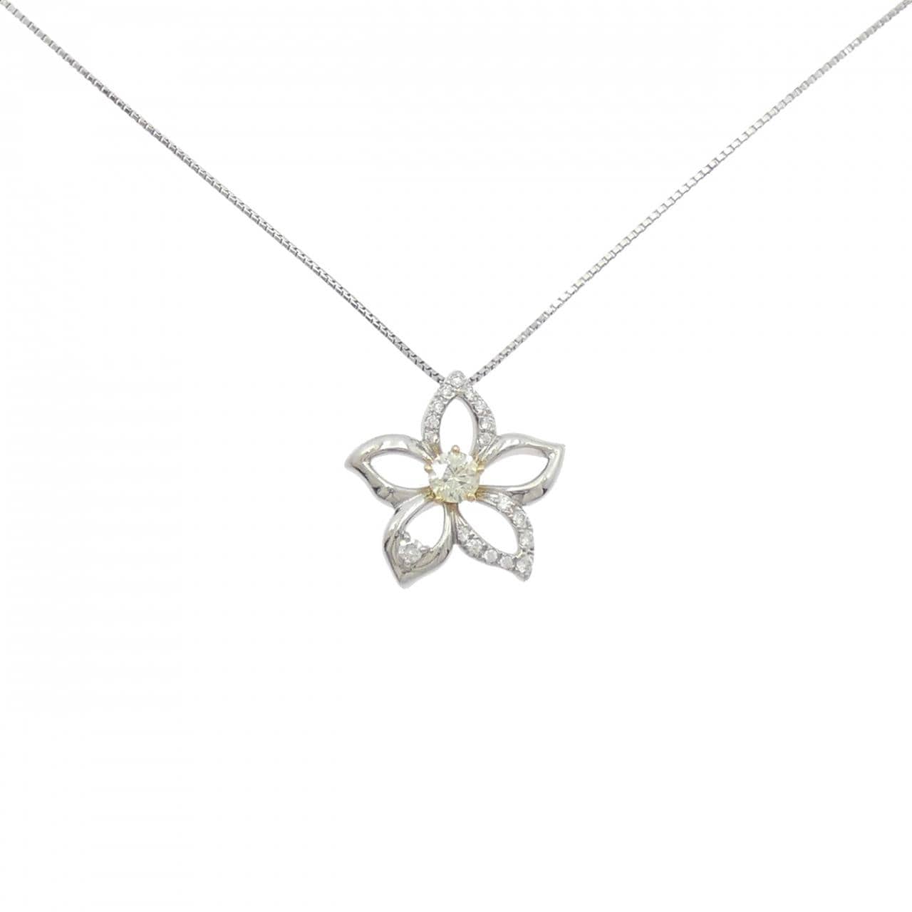 PT900/K18YG/PT850 フラワー ダイヤモンド ネックレス 0.324CT