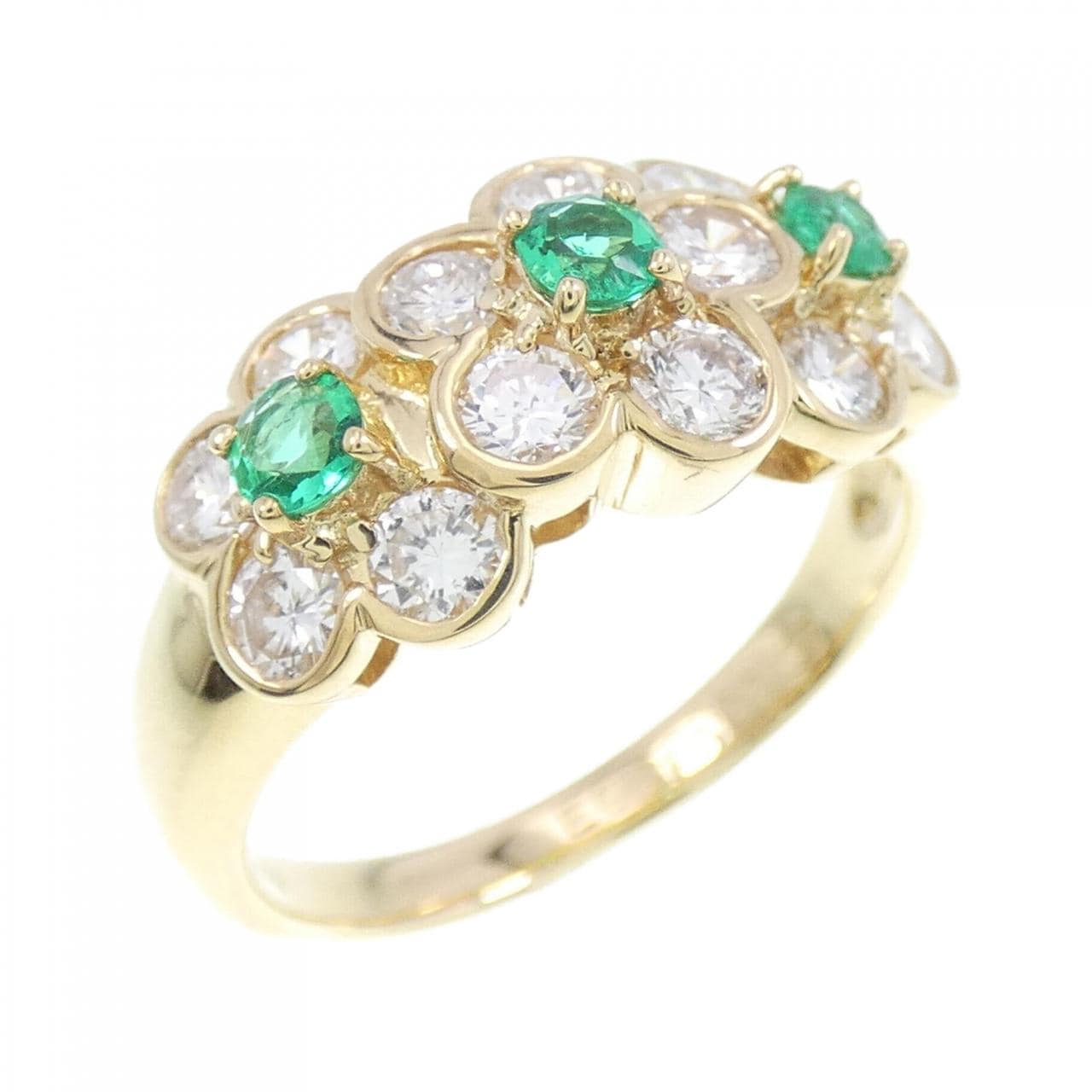 K18YG Flower Emerald Ring 0.28CT